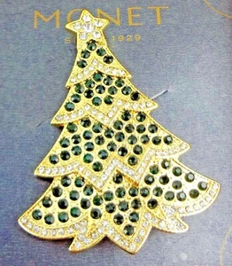 Neu in Box Monet Kristall Weihnachtsbaum Anstecknadel/Brosche - goldfarben - Bild 1 von 7