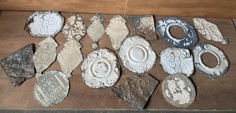 15 sq ft  Antique Tin Ceiling Pieces Shabby Tile Chic VTG Crafts 77-23A Cover