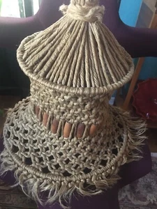 Lampadario a sospensione boho perline uncinetto macramè vintage paralume hippy MCM - Foto 1 di 3