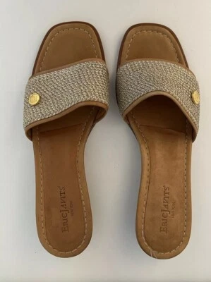 Sandalia Eric Javits Bellport Signature Rafia Squishee Gatito Tacón Deslizable Talla 7 1/2 Foto 1 de 4