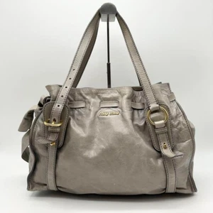 Bolso de Hombro Miu VITELLO LUX Cuero Gris Cinta Lateral Archivo Y2K Excelente - Imagen 1 de 16