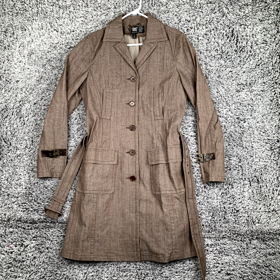 Gabardina Worth Larga Mujer 8 Marrón Cinturón Dañado-Hebilla Abrigo Clásico Foto 1 de 4