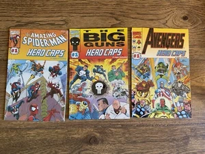 RARE Marvel Hero Caps LOT of 3 - Avengers Punisher Spiderman NEW Sealed POGS - Bild 1 von 8