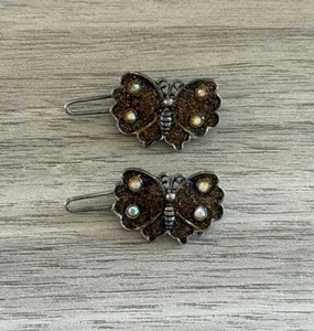 Vintage 90s Butterfly Glitter Hair Clips Barrettes Set Of 2 - Picture 1 of 5