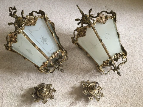 Antique brass interior lantern - hall / porch light (1 of matching pair) Cover