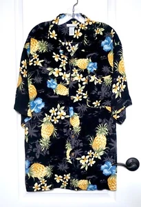 Breakwater Herren Kurzarm Viskose schwarz Blumen geknöpft Hawaiihemd, XL - Bild 1 von 7