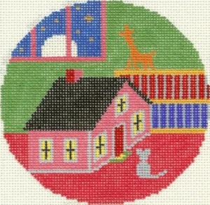 Needlepoint Handpainted Goodnight Moon Toy House and Mouse 4.25" - Picture 1 of 4
