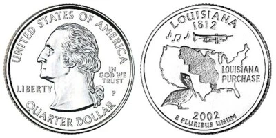 2002 P D LOUISIANA  STATE QUARTER Choice Unc  in Mint Cello  (2 Coins) - Image 1 of 2