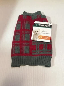 Pet Sweater - XS Fits most Under 12lbs - Red/Grey (T-BLK-16) - Imagen 1 de 5