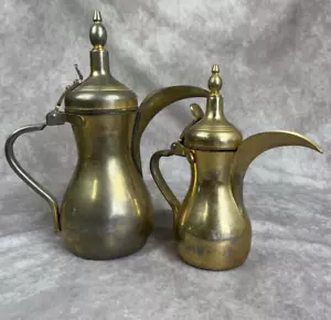 2 Stainless Steel Arabic Middle Eastern Coffee Tea Dallah Pot Made in ROK VTG - Picture 1 of 9