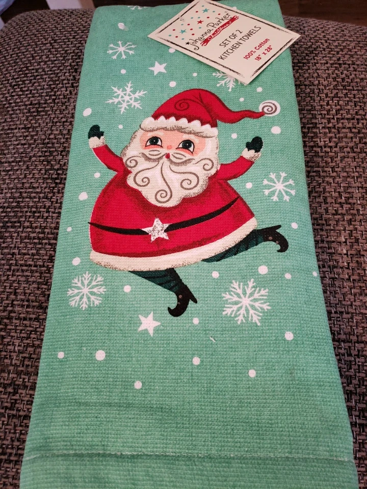 Juego de 2 toallas de cocina Johanna Parker vintage estilo retro Navidad Papá Noel Foto 1 de 1