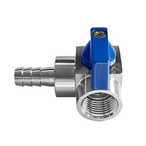Stainless 3/8" Barbed x 3/8" NPT Female 90 Degree Elbow Ball Valve Shut Off - Picture 1 of 4