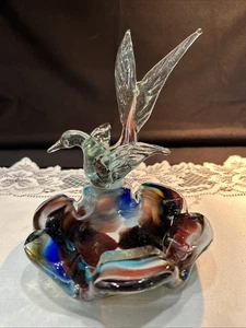 Genuine Venetian glass made in Murano Italy trinket Dish With Bird 5” W X 6”T - Picture 1 of 5