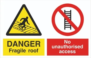 Danger Multi-Sign - Fragile roof - No access - 1.2mm Rigid PVC - A5 A4 A3 - Picture 1 of 2