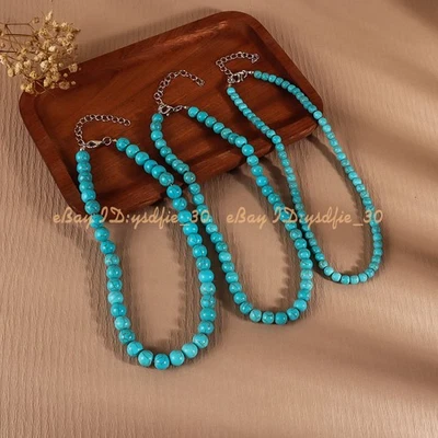 Mode Damen Blaue Türkis Perlen Kette Anhänger Bib Halskette Schmuck Geschenk - Bild 1 von 2