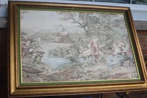 Vintage European Wall Hanging Tapestry Framed Measures 36” X 24" Framed - Picture 1 of 10