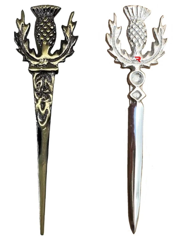 Pin de falda escocesa Thistle Kilt Highland 4" acabado cromado y antiguo latón marca AAR  Foto 1 de 1