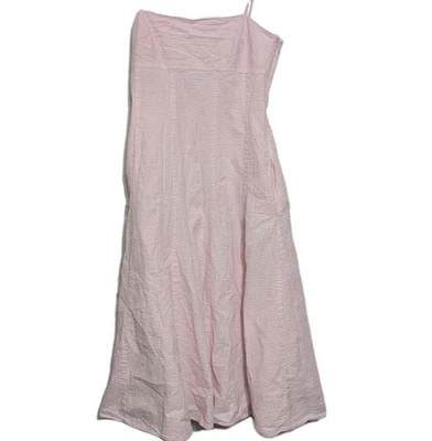 Vestido Solero Seersucker Rayas Rosa Blanco Correa Espagueti Verano Pequeño 4 Foto 1 de 4