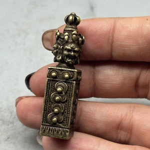 Vintage Tibetischer Messing Siegel Anhänger Dreifachgesicht Amulett Ornament Sammlerstück - Bild 1 von 7