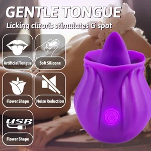 Tongue Rose Vibrator Clit Nipple Licking G-Spot Dildo Oral Adult Sex Toy Women - Picture 1 of 13