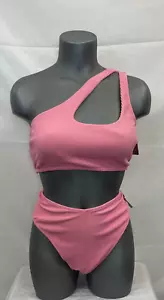 Victoria’s Secret PINK Bikini Pink One Shoulder Ribbed Top High Waisted Bttm M/L - Picture 1 of 18