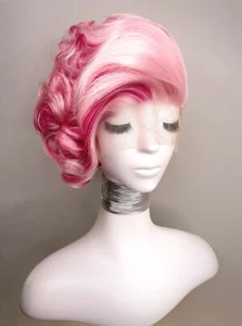 Pink with Rose Pink Highlight Lace Front Wig Short Wave Curly Wigs for Women - Picture 1 of 11