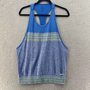 Nike Tank Top Women Medium Blue Yellow Stripes Loose Racerback Training Gym Run - Picture 1 of 12
