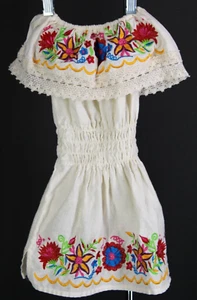 Festival Child Embroidered Dress Colorful Elastic Waist & Collar 18"Long Size 4 - Picture 1 of 5