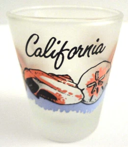 KALIFORNIEN SCHNAPSGLAS VINTAGE STAAT REISE SOUVENIR MUSCHELN MATTIERT TAIWAN - Bild 1 von 6