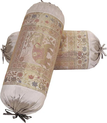 Neck Pillow Case Cover Decorative Bolster Pillow Cover Cylindrical Brocade Silk - Image 1 of 4