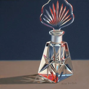 DANFORTH SALE! Cut Glass Perfume Bottle, 8x8 still life realistic oil painting - Picture 1 of 3