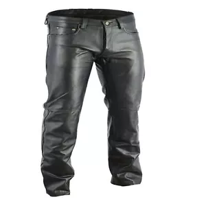 "Pantalón de cuero de vaca para hombre moto 5 bolsillos pantalón de cuero negro 28"" - 34" - Imagen 1 de 3