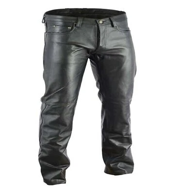 Men's Motorbike Cowhide Leather Pant 5 Pockets Black Leather Pant 28" - 34" - Image 1 of 3