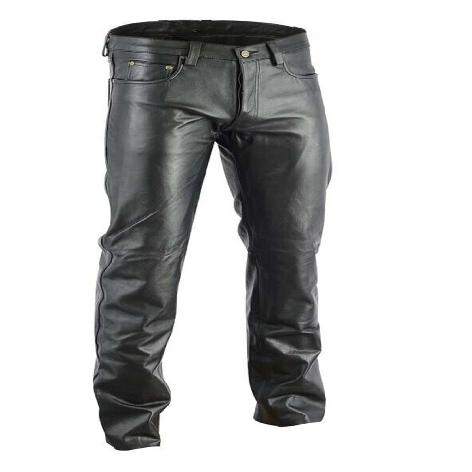 Men's Motorbike Cowhide Leather Pant 5 Pockets Black Leather Pant 28" - 34" - Image 1 of 3