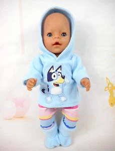 Dolls clothes for 17" BABY BORN DOLL~BLUEY DOG HOODIE TOP~ LEGGINGS~BOOTS - Picture 1 of 7