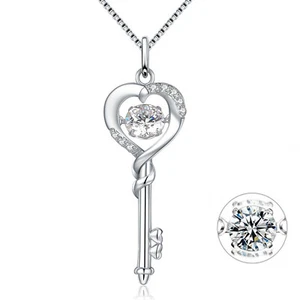 92er Sterlingsilber Herz Schlüssel Halskette für Frauen - Tanzen CZ Anhänger Geschenk - Bild 1 von 9