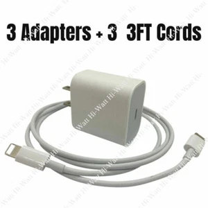 3X 20W USB-C Power Adapter Block PD Fast Charger Cable For iPhone 14 13 12 11 XR - Picture 1 of 17
