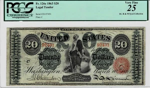 1863 $20 Legal Tender note--fr.126c--PCGS VF 25-----1 of 9 notes known to exist - Picture 1 of 6