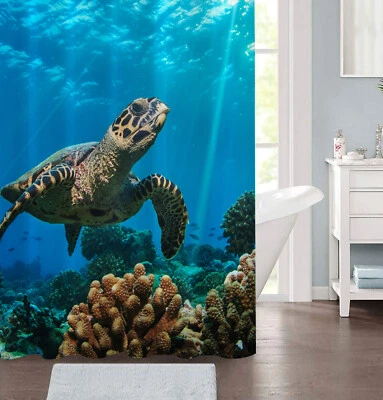 LUXURY FABRIC SHOWER CURTAIN, PRINTED  GREEN & BLUE  - Image 1 of 4