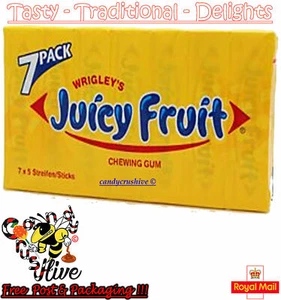 WRIGLEY'S JUICY FRUIT CHEWING GUM 7 PACKS (5 STICKS PER PACK) - ORIGINAL NEW - Picture 1 of 1