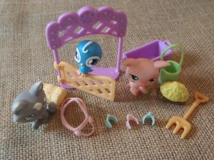 Juego de granja Littlest Pet Shop gato lobo #1411 cerdo #622 periquito #43 LPS H66 - Imagen 1 de 10