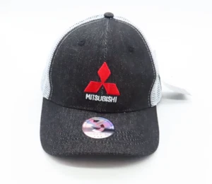 Mitsubishi Black Trucker Mesh Snapback Hat Cap Three In Brand - Picture 1 of 10