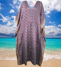 Womens Beach Kaftan Dress, Purple Blue Print Caftan, Coverup, comfy One size