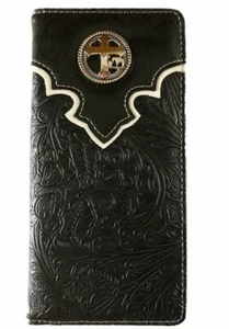 Cross Praying Cowboy Mens Wallet Western Bifold Check Book Style W089-30  Black - Picture 1 of 3