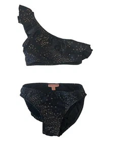 Pily Q girls black star print 2pc one shoulder bikini swim suit size 4 - Picture 1 of 3