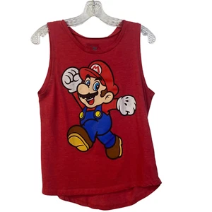 Size L Super MARIO Bros. Tank Top T-Shirt Distressed Graphics Heathered Red - Picture 1 of 11