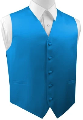 Italian Design. Blue Satin Formal, Wedding, Prom Tuxedo Vest (Men's XS - 6XL)  - Image 1 of 3