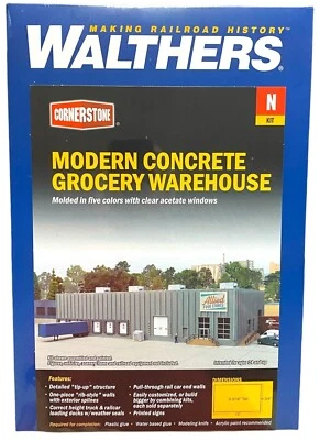 N Scale Walthers Cornerstone 933-3864 Concrete Grocery Warehouse Building Kit - Image 1 of 4