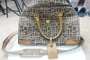 Vintage Diane Von Furstenberg Logo Duffel Bag Brown Monogram Carry On Satchel - Picture 1 of 16