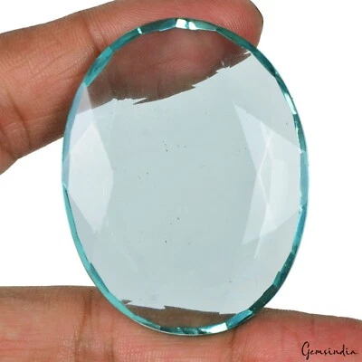 Teal Green Hydro Aquamarine 140.90 Cts Faceted Oval Cut Loose Stone 52x40x8mm - Image 1 of 4